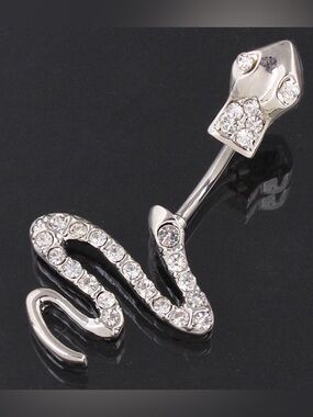 Silver Crystal Women’s Snake Navel Ring Bellybutton Ring Silver Snake